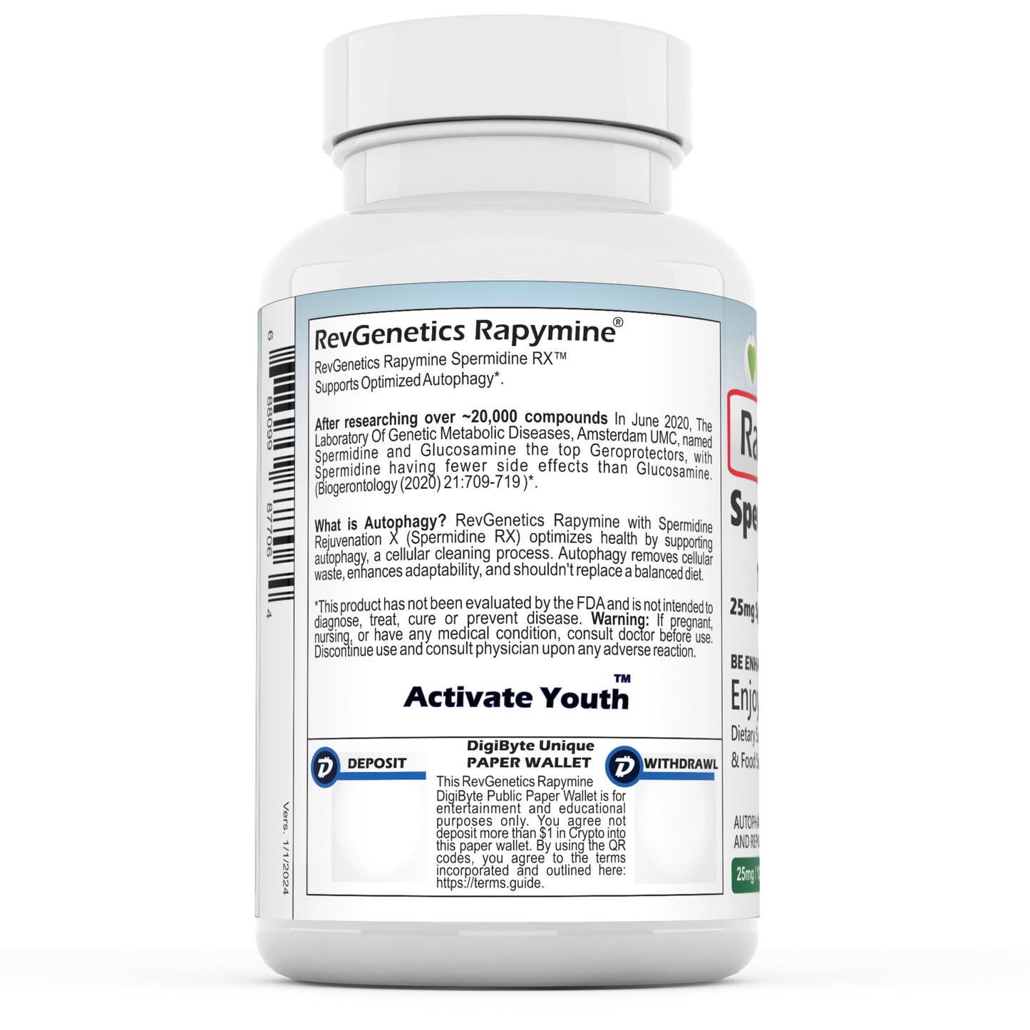25mg Spermidine - 120 Capsules - RevGenetics Rapymine®